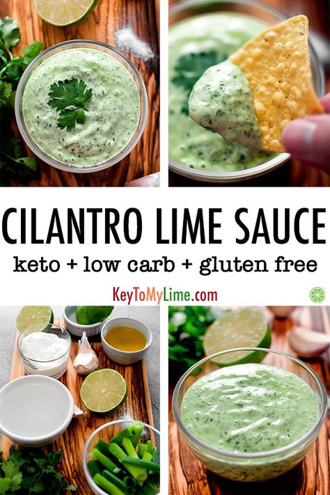 This cilantro lime dressing is perfect on everything! I especially love it on burrito bowls and tacos. It’s SO GOOD. I’ve been making it all the time and love using it for meal prep. #cilantro #cilantrolime #lime #sauces #dips | keytomylime.com Creamy Cilantro Dip, Cilantro Fish Taco Sauce, Cilantro Dipping Sauce Creamy, Cilantro Lime Taco Sauce, Vegan Cilantro Lime Sauce, Fish Taco Cilantro Lime Sauce, Mexican Cilantro Sauce, Cilantro Lime Aioli, Cilantro Lime Dipping Sauce