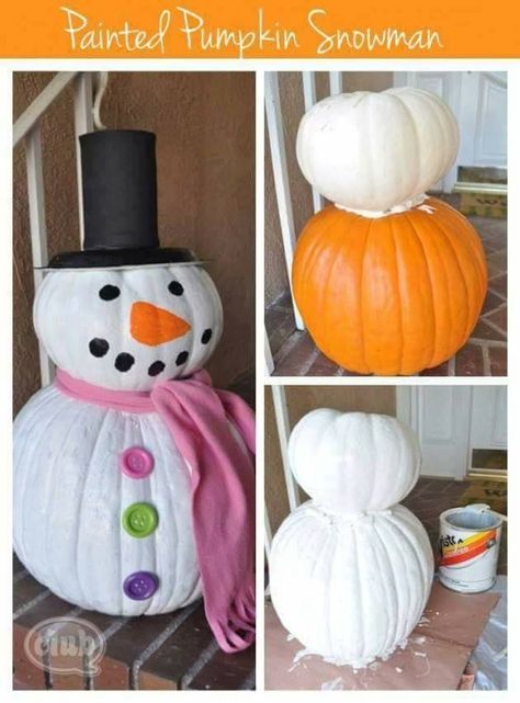 Turn your pumpkins into snowmen Pumpkin Snowmen, Diy Snowman Decorations, Painted Pumpkin, Diy Snowman, Diy Christmas Decorations, 12 December, Snowman Decorations, Snowman Crafts, Fun Diy