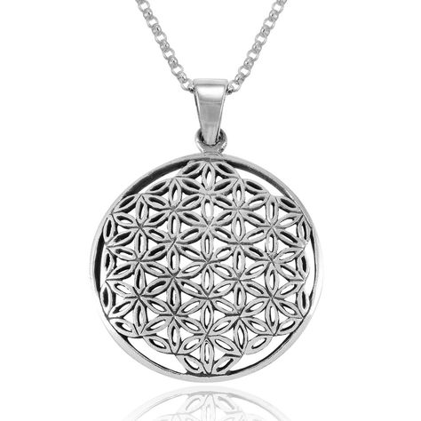 Flower Of Life Mandala, Round Pendant Necklace, Sterling Silver Chain Necklace, Sterling Silver Flowers, Flower Of Life, Silver Chain Necklace, Round Pendant, Silver Flowers, Fashion Jewelry Necklaces