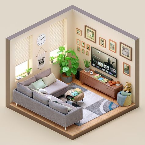 Cozy Isometric Room - Artwork / Finished Projects - Blender Artists Community Living Room 3d Design, Isometric Room, 3d Living Room, Desain Pantry, House Floor Design, Sims 4 House Design, Isometric Design, Sims House Design, Sims 4 Houses