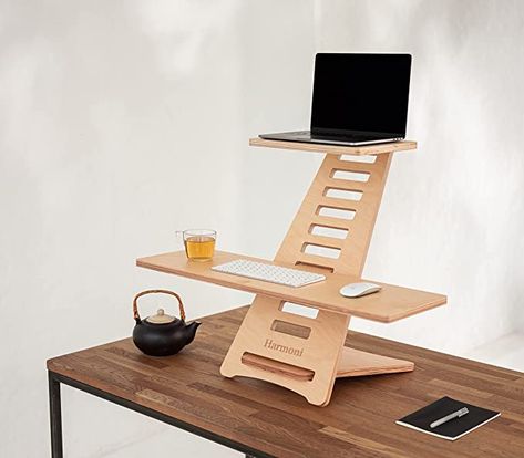 Harmoni Wooden Standing Desk - Laptop Desk Attachment Height Adjustable Computer Desk - Stand for Table Riser Office Home Office : Amazon.de: Home & Kitchen Wooden Standing Desk, Laptop Desk Stand, Computer Stand For Desk, Adjustable Computer Desk, Standing Desk Converter, Kabinet Dapur, Adjustable Height Standing Desk, Stand Up Desk, Adjustable Standing Desk