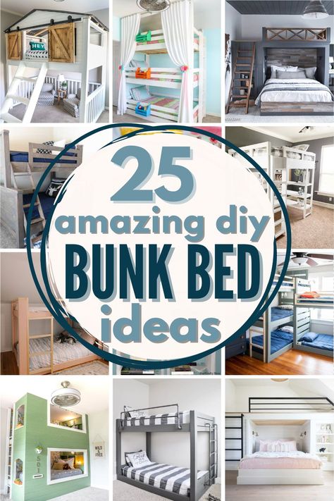 25 BEST DIY Bunk Beds (  Free Plans) Kids Will LOVE Diy Full Over Full Bunk Beds, Custom Kids Bed, Shared Girls Room Loft Beds, Twin Over Full Bunk Bed Plans Diy How To Build, Toddler Bunk Beds Diy Small Rooms, Bunk Bed Decor Ideas, Diy Bunk Beds For Small Spaces, Girls Bedroom Ideas Bunk Beds, Homemade Bunk Beds