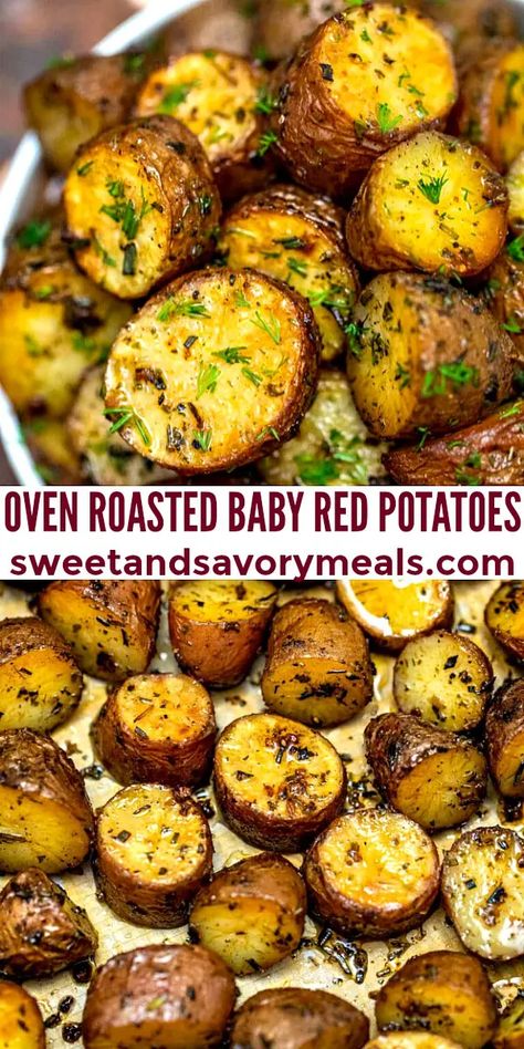 Oven Roasted Baby Red Potatoes [Video] - Sweet and Savory Meals Roasted Potato Recipes Oven, Red Potatoes In Oven, Red Potatoes Roasted, Roasted Baby Red Potatoes, Oven Roasted Red Potatoes, Restaurant Recipes Famous, Red Potato Recipes, Roasted Baby Potatoes, Potatoes In Oven