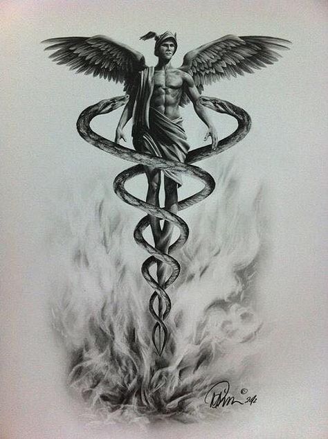 Hermes Mythology, Hermes Tattoo, Caduceus Tattoo, Caduceus Symbol, Nurse Tattoo, Medical Tattoo, Greek Mythology Tattoos, God Tattoos, Graphisches Design