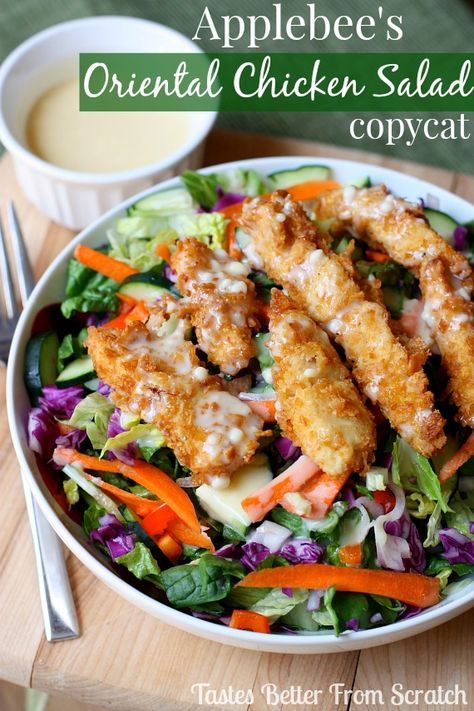 Applebee's Oriental Chicken Salad Copycat Salads Chicken, Salad Copycat, Chicken Strip, Salat Wraps, Cafe Recipes, Asian Dressing, Tastes Better From Scratch, Lunch Wraps, Resep Salad