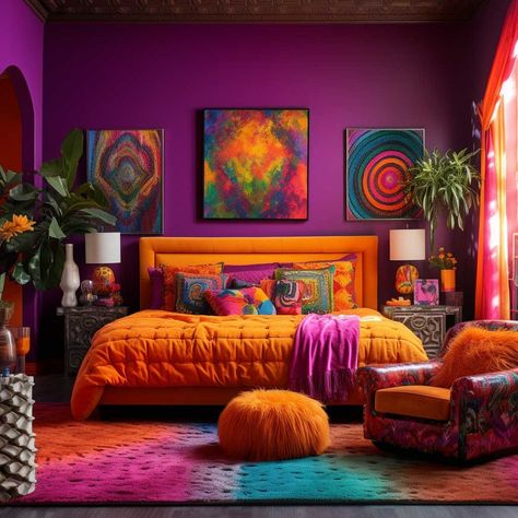 Colorful Romantic Bedroom, Colorful Room Decor, Colourful Living Room Decor, Colourful Living Room, Bohol, Home Decor Living Room, Styl Boho, Decor Living Room, Dream House Decor