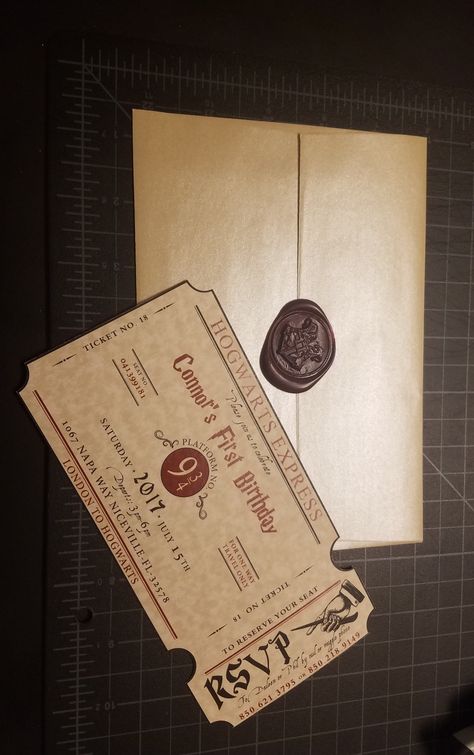 Hogwarts Ticket, Hogwarts Envelope, Hogwarts Seal, Hogwarts Express Ticket, Gold Envelope, Themed First Birthday, Harry Potter Birthday Party, Gold Envelopes, Harry Potter Birthday