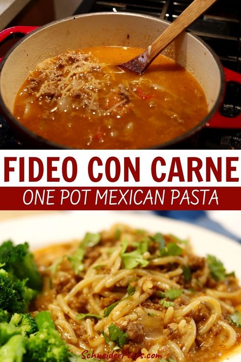 Fideo is a traditional Mexican dish that is super frugal, tasty and versatile. Fideo con carne uses ground beef to make a one pot meal. Next time you need a quick and easy meal try fideo with ground beef. Fideo Pasta Recipe, Vermicelli Recipes Mexican, Ground Beef Dishes Easy, Easy Fideo Recipe, Ground Beef Vermicelli Recipes, Beef Fideo Recipe, Mexican Fideo Recipe, Fideo Loco Recipe Ground Beef, Fideo With Ground Beef Recipes