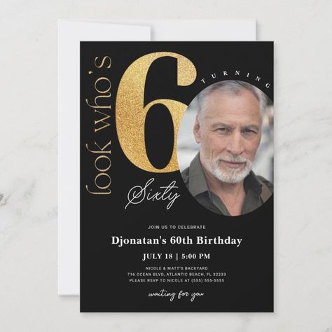 60th Black Gold Birthday Invitation with Photo  Zazzle Birthday Invitations With Photo, Numbers Handwriting, Black Gold Birthday, Birthday Invitation With Photo, Decorative Fonts, Invitation Photo, Invitation With Photo, 60th Birthday Invitations, Powerpoint Background