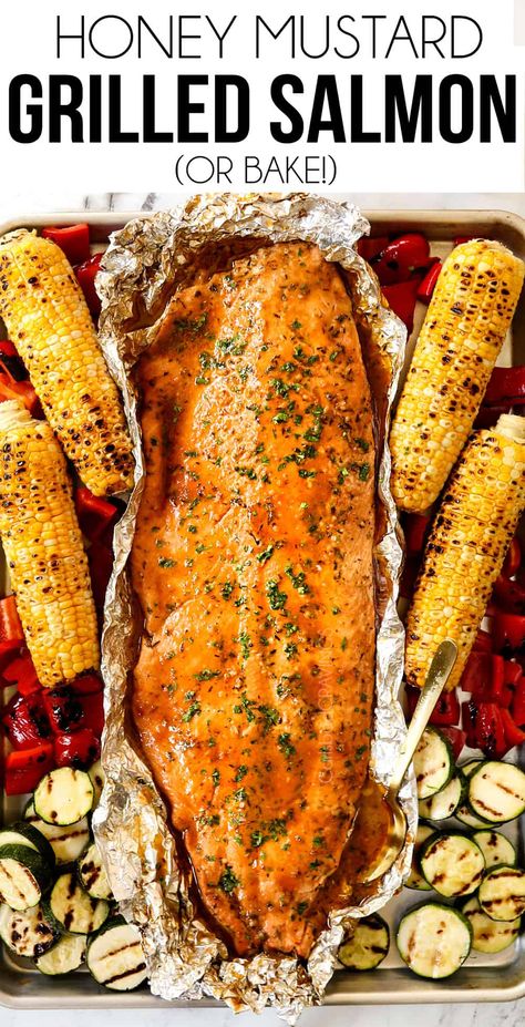 Grilled Salmon in Foil (with Honey Mustard Marinade!) Grilled Salmon Marinade, Mustard Marinade, Honey Mustard Marinade, Salmon In Foil Recipes, Honey Mustard Salmon, Salmon Marinade, Salmon In Foil, Grilled Salmon Recipes, Mustard Salmon