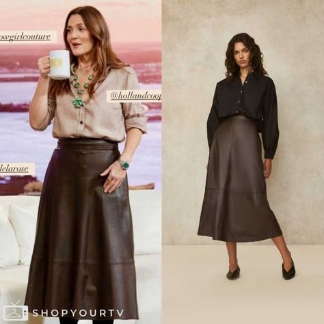 Drew Barrymore Show: December 2024 Drew Barrymore’s Leather Midi Skirt Drew Barrymore Style Casual, Drew Barrymore Fashion, Drew Barrymore Style, Drew Barrymore Show, Dallas Cowboys Cheerleaders, Leather Midi Skirt, 90 Day Fiance, Fun Clothes, December 2024