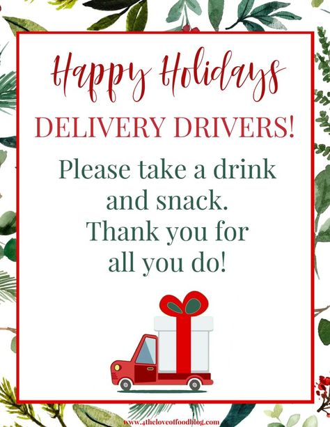 Ups Christmas Thank You Basket, Christmas Delivery Thank You Sign, Sign For Delivery Drivers Snacks, Delivery Driver Snack Cart Sign Free, Thank You Snacks For Delivery Drivers, Delivery Thank You Basket, Snacks And Drinks For Delivery Drivers, Thank You Delivery Drivers Sign, Holiday Delivery Thank You