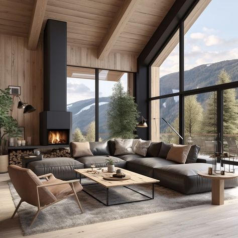 Wooden Lodge House, Converted Stables, Scandinavian Cottage Interior, Log Interior, Scandinavian Cabin Interior, Scandinavian Modern House, Modern Cabin Interior, Mountain Home Interiors, Cabin Windows