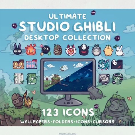 Transform Your Desktop: Explore the STUDIO GHIBLI Ultimate Collection of 123 Icons for Computer Background Wallpaper and Icon Organization by immabunnishop! Wallpaper Theme, Secret World Of Arrietty, 2k Wallpaper, Desktop Themes, Computer Background, Desktop Icons, Doodles Drawings, The Secret World, Computer Backgrounds