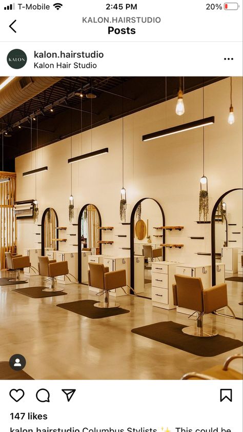 Classy Salon Interior, Hair Backdrop Wall, Cheap Salon Station Ideas, Wash House Salon Ideas, Open Floor Salon Ideas, Salon Suite Lighting Ideas, Big Salon Ideas, Open Salon Layout, Full Length Mirror Salon Station