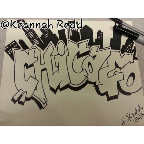 Sharpie Graffiti Drawing of "Chicago" and the Chicago Skyline. Follow my pinterest: Keannah Redd and my art instagram: @Keannah Redd. Sharpie Graffiti, Chicago Skyline Drawing, Chicago Graffiti, Chicago Skyline Art, Graffiti Drawings, Skyline Drawing, Chicago Tattoo, Chicago Landmarks, Microphone Icon