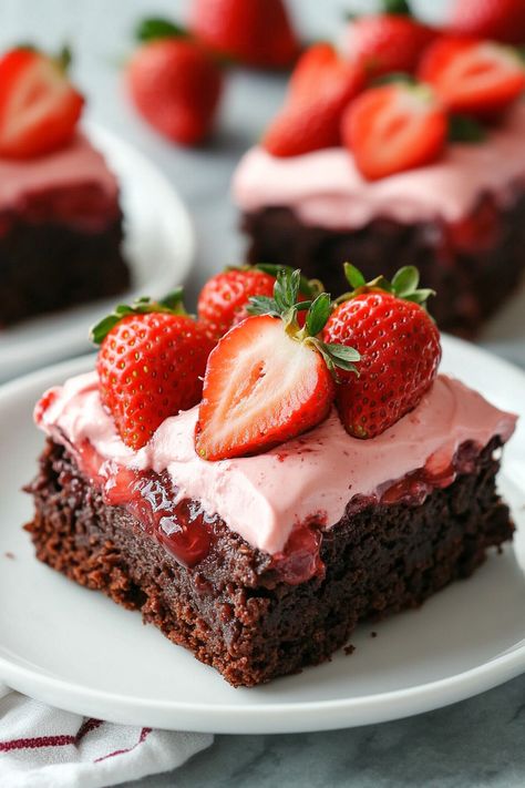 Discover the delightful twist of Strawberry Brownies, where strawberry cake mix meets the dense, chewy texture of brownies. Topped with a simple glaze, these pink treats are as pretty as they are delicious. #StrawberryBrownies #PinkDesserts #UniqueBakes How To Store Strawberries, Pink Treats, Quick Cookies, Strawberry Brownies, Chicken Cake, Brownie Frosting, Desserts Ideas, Best Chocolate Desserts, Pink Desserts