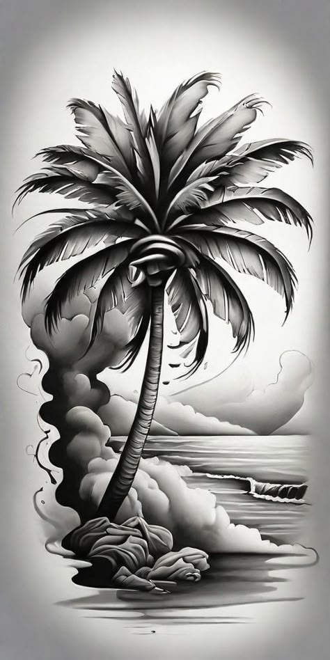 Palm Tree Tattoo Design, Pirate Cave, Armour Tattoo, Cloud Tattoo Design, Hd Tattoos, Travel Symbols, Tree Tattoo Men, Japanese Tattoos For Men, Palm Tree Drawing