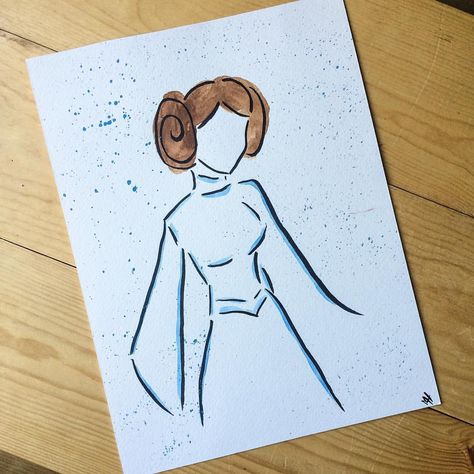 Star Wars Simple Drawings, Star Wars Simple Art, Star Wars Doodle Art, At At Star Wars Drawing, Star Wars Artwork Draw, Star Wars Dibujos, Star Wars Watercolor Easy, Star Wars Doodles, Princess Leia Drawing