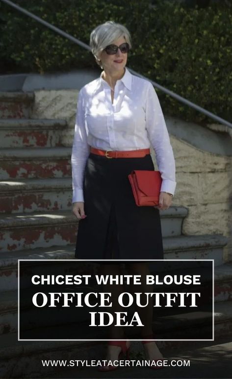 It's time to ditch the sweats and return to the office. Today's OOTD is chic white blouse and pencil skirt for summer - it's the ultimate office outfit for women. Add some accessories to change the entire look of the outfit and keep your style fresh. White Blouse Outfit Work, Office Outfit For Women, Black Slacks Outfit, Blouse Outfit Work, White Blouse Outfit, Slacks Outfit, Style At A Certain Age, Summer Wardrobe Essentials, Outfit For Women