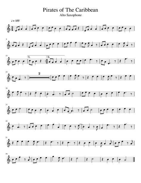 Pirates of The Caribbean for Alto Saxophone Sheet Music Alto Saxophone, Alto Saxophone Music Sheets, Sax Sheet Music Alto Saxophone, Alto Sax Music Sheet, Easy Alto Sax Sheet Music, Sheet Music Saxophone Alto, Tenor Saxophone Sheet Music Jazz, Saxophone Notes Alto, Saxophone Sheet Music Alto