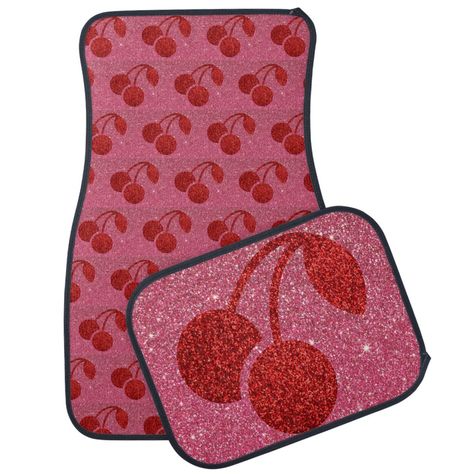 Red Floor Mats Car, Cherry Car Decor, Red Car Interior Decor, Red Car Accessories, Pink Car Interior, Background Car, Car Aesthetics, Pink Car Accessories, Car Interior Diy