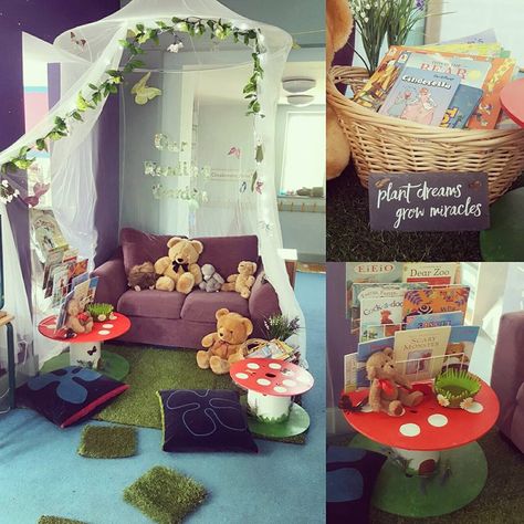 Classroom Display Inspiration Reading Corner Classroom, Reception Classroom, Reading Garden, Book Area, Eyfs Classroom, Early Years Classroom, Corner Ideas, Nursery Activities, Classroom Layout