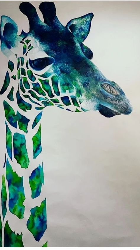 Blue and green giraffe Lgbtq Animals, Blue Pottery Designs, Giraffe Sculpture, Blue Giraffe, Safari Art, Giraffe Painting, Elephant Drawing, Giraffe Art, Everyday Art