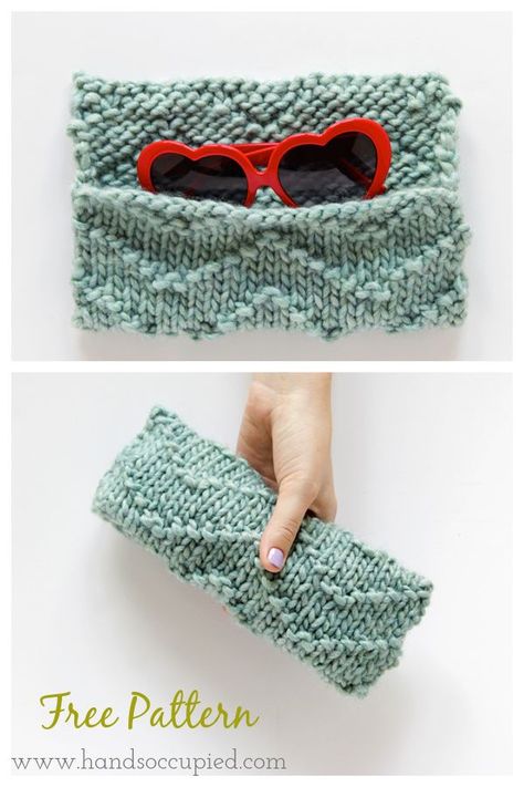 Chevron Sunglasses Case Free Knitting Pattern Sunglasses Case Pattern, Diy Sunglasses, Small Knitting Projects, Summer Knitting Patterns, Knitting Needle Case, Knitting Notions, Crochet Goodies, How To Purl Knit, Knitting Gift