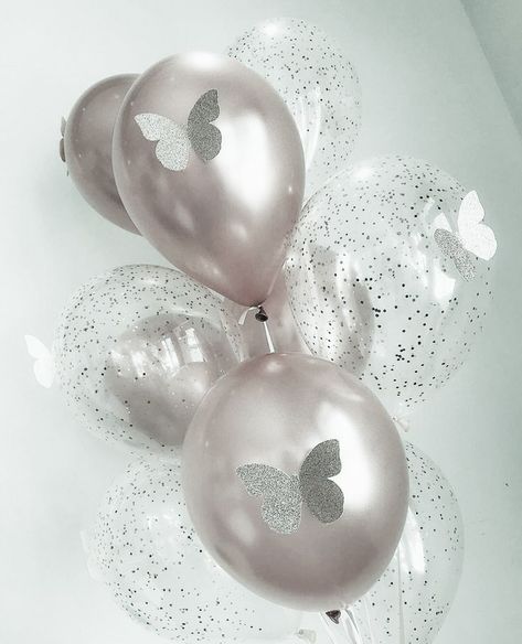 Aesthetic Butterfly Birthday Party, White Butterfly Theme Party, Ballon Decorations Butterfly, Butterfly 1st Birthday Balloons, Purple And Silver Butterfly Birthday, Pink Wallpaper Quotes, Butterfly Birthday Party Decorations, Butterfly Birthday Theme, Transparent Balloons