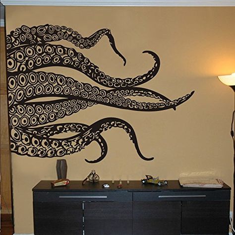 Monster Bathroom, Ocean Bedroom, Octopus Tentacles, Headboard Wall, Octopus Art, Sea Monster, Uk Kitchen, Sea Monsters, Mural Wall Art