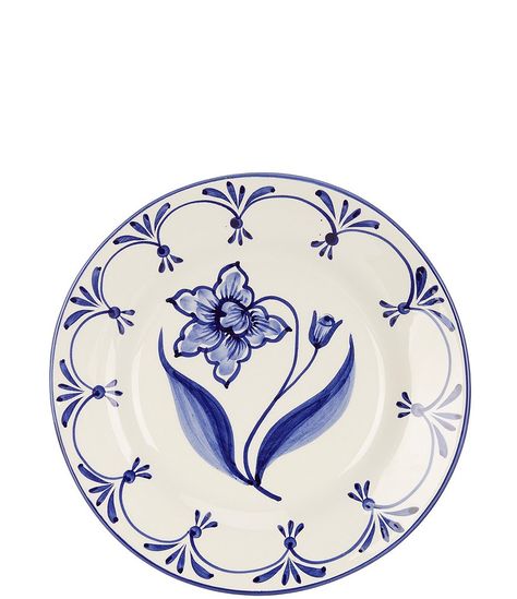 Southern Living Genevieve Collection Blue Hand Painted Salad Plate | Dillard's Dishes Sets, Everyday Dinnerware, Party Tub, Salad Serving Set, Southern Living Homes, Patterned Plates, Hand Painted Plates, Painted Flower, Stemless Wine Glasses