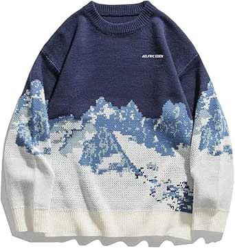 Aelfric Eden Snow Mountain Sweater Men Casual Knitted Sweater Oversized Graphic Pullover Sweater Mountain Sweater, Casual Knitted Sweater, Aelfric Eden, Sweater Oversized, Graphic Sweaters, Sweater Oversize, Snow Mountain, Oversized Knitted Sweaters, Sweater Men