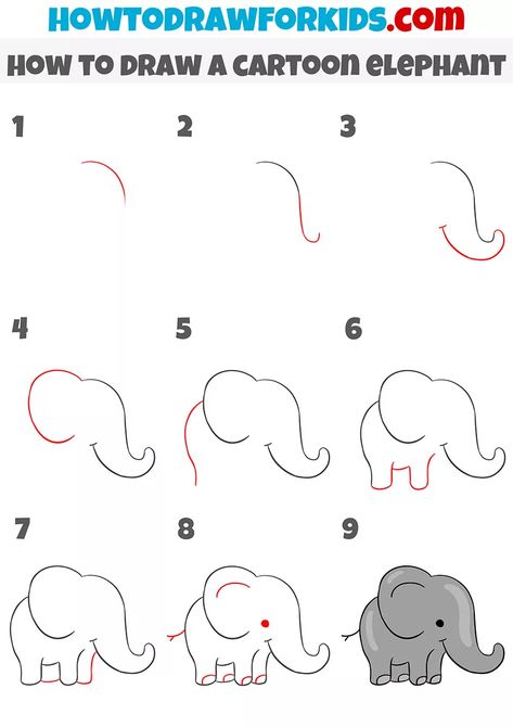 Easy Drawings Elefant, How To Draw A Cartoon Elephant, Step By Step Drawing Elephant, Elefant Drawings Simple, Easy To Draw Elephant, How To Draw An Elephant Easy, Easy Drawings Elephant, How To Draw Elephant For Kids, How To Draw An Elephant Step By Step