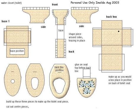 Barbie Furniture Tutorial, Paper Dollhouse, Dollhouse Furniture Tutorials, Doll Furniture Patterns, Mini Bathroom, Cardboard Dollhouse, Dollhouse Bathroom, Paper Furniture, Doll Furniture Diy