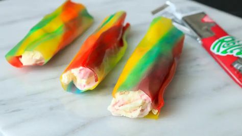 Fruit Roll Up Ice Cream, Roll Up Ice Cream, Candy Wrapping, Sherbet Ice Cream, Frozen Treats Recipes, Melting Ice Cream, Box Snack, Roll Ups Recipes, Ice Cream Pops