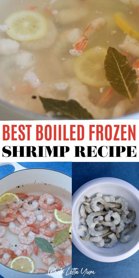 Make boiled frozen shrimp the quick and easy method! Did you forget to defrost the shrimp for a recipe and you don't have time to defrost shrimp to raw? Learn how to boil frozen shrimp using our simple technique whether you're needing shrimp for shrimp cocktail, in salads, or in other types of recipes. Boil Frozen Shrimp, Frozen Raw Shrimp Recipes Easy, Cold Boiled Shrimp, Boiling Shrimp For Shrimp Cocktail, Cooking Frozen Shrimp On Stove, How To Cook Frozen Raw Shrimp, How Long To Boil Shrimp, Cooking Frozen Shrimp, Boiled Shrimp Cocktail Recipe