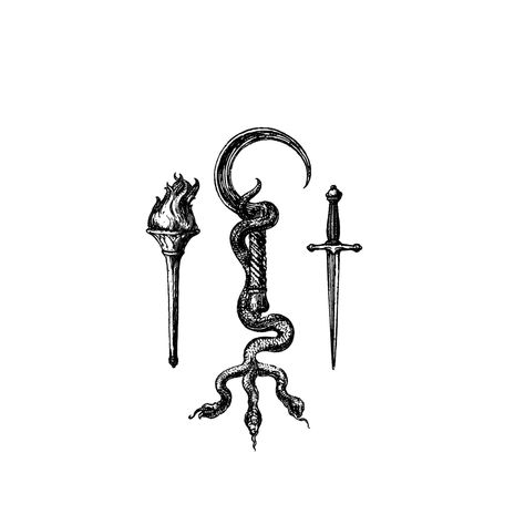 Machiavelli Tattoo, Occult Tattoo Designs, Gothic Medieval Aesthetic, Lyre Tattoo, Hekate Tattoo, Occult Illustration, Medieval Symbols, Woodcut Tattoo, Medieval Tattoo