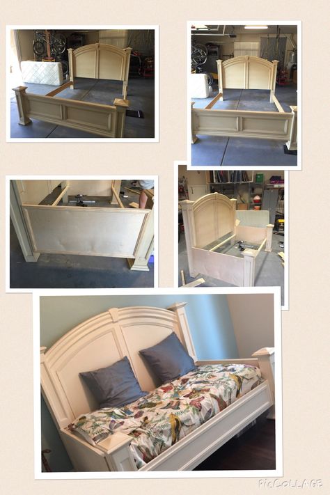 King headboard and footboard rehab to twin daybed. I found a daybed I wanted and it was $2500. I didn't want to pay that!  Rehabbed a consignment shop bed to make my dream day bed. Daybed With Headboard, How To Make A Daybed From A Headboard, Diy Daybed Headboard Full, Custom Daybed, Queen Size Daybed, King Headboards, Diy Upholstered Headboard, Bed Frame Headboard, Diy Headboard Ideas