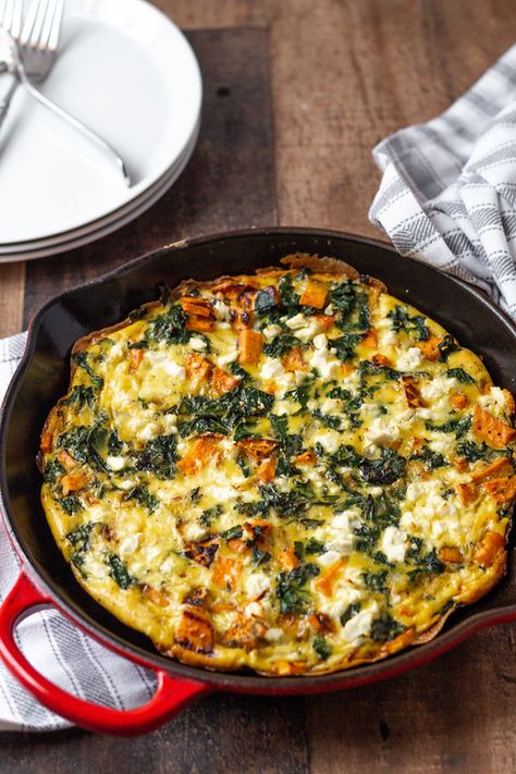 Greek Frittata, Christmas Breakfast Recipes, Kale Frittata, Sweet Potato And Kale, Sweet Potato Frittata, Spinach Frittata, Cooking Light Magazine, Christmas Breakfast Recipe, Sweet Potato Kale