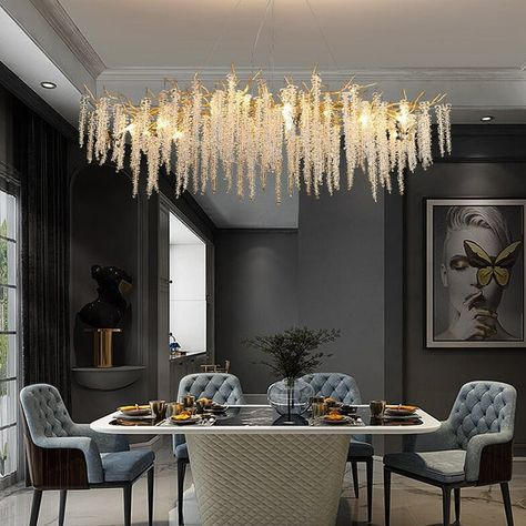 Ceiling Types, Room Hanging Lights, Branch Chandelier, Dining Room Art, Living/dining Room, Modern Crystal Chandelier, Kitchen Dining Living, Dining Living Room, Room Lamp