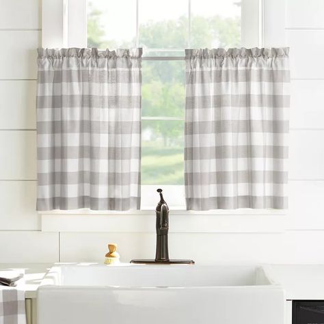 Farmhouse Living Buffalo Check Kitchen Tier Window Curtain Set Of 2 - 30" X 36" - Gray/White - Elrene Home Fashions : Target Buffalo Check Kitchen, Farmhouse Kitchen Curtains, Bathroom Window, Tier Curtains, Country Curtains, Cafe Curtains, Rod Pocket Curtain Panels, Rod Pocket Curtains, Kitchen Window