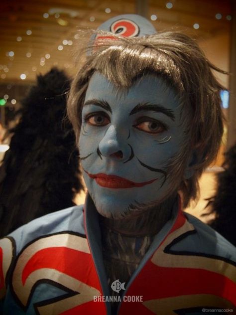 Closeup photo of person with Flying Monkey from Wizard of Oz makeup on. Monkey Face Paint, Flying Monkey Costume, Monkey Makeup, Winged Monkeys, Blue Face Paint, Paint Monkey, Monkey Costume, Monkey Costumes, Animal Makeup