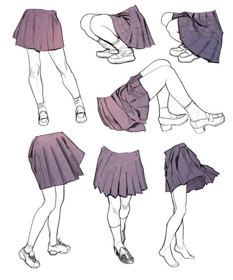 How To Draw Skirt Folds, Clothing Folds Drawing Reference, Draw Pleated Skirt, How To Draw Skirts Anime, Skirt Folds Drawing, How To Draw A Pleated Skirt, Skirt Folds Reference, Anime Skirt Reference, Skirts Drawing Reference