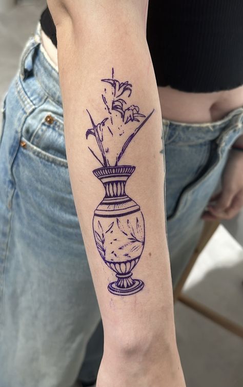 Asian Vase Tattoo, Vase Tattoo, Asian Vase, Inner Arm Tattoos, Asian Vases, Arm Tattoos, Arm Tattoo, Tatting, Piercings