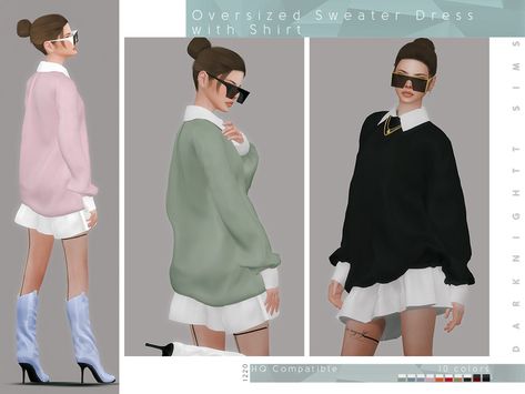 DarkNighTt's Oversized Sweater Dress with Shirt Sweater Dress Sims 4 Cc, Sims Oversized Shirt, Sims 4 Cc Sweaters Female, Sims 4 Shirt Dress, Sims 4 Cc Sweater Dress, Oversized Sims 4 Cc, Sims 4 Oversized Shirt Cc, Sims 4 Sweater Dress, Sims 4 Shirt Accessory