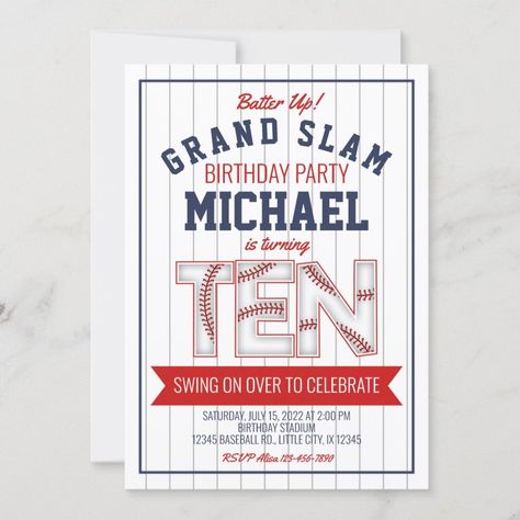 10th Baseball Birthday Invitation  Zazzle Baseball Party Invitations, Baseball Birthday Party Invitations, Baseball Birthday Invitations, 10th Birthday Invitation, Baseball Invitations, Baseball First Birthday, Baseball Birthday Party, Baseball Party, Baseball Theme