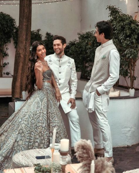 Alanna Panday got engaged and the guest list was star-studded. Sangeet Pictures, Alanna Pandey, Alanna Panday, Plane Aesthetic, Desi Clothing, Grey Gown, Wedding Dresses Men Indian, The Guest List, Girl Drama