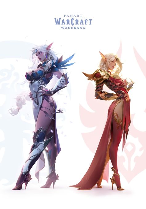 ArtStation - Blue VS Red Fan art of warcraft World Of Warcraft Paladin, Wow Elf, World Of Warcraft Characters, Warcraft Characters, Blood Elf, Warcraft Art, Night Elf, Pix Art, Concept Art Character