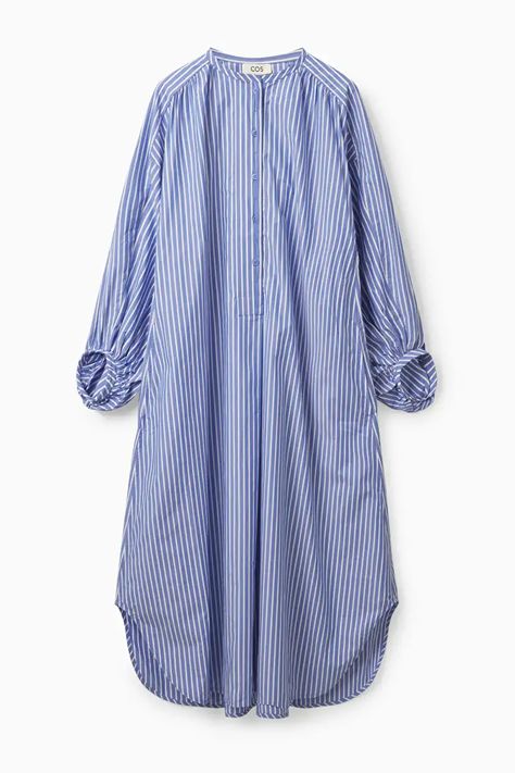 VOLUMINOUS POPLIN DRESS - Blue / white - Dresses - COS Blue And White Dress, Poplin Dress, Sweater Shop, Fashion Brand, Blue Dresses, Casual Women, White Dress, Dresses With Sleeves, Shirt Dress